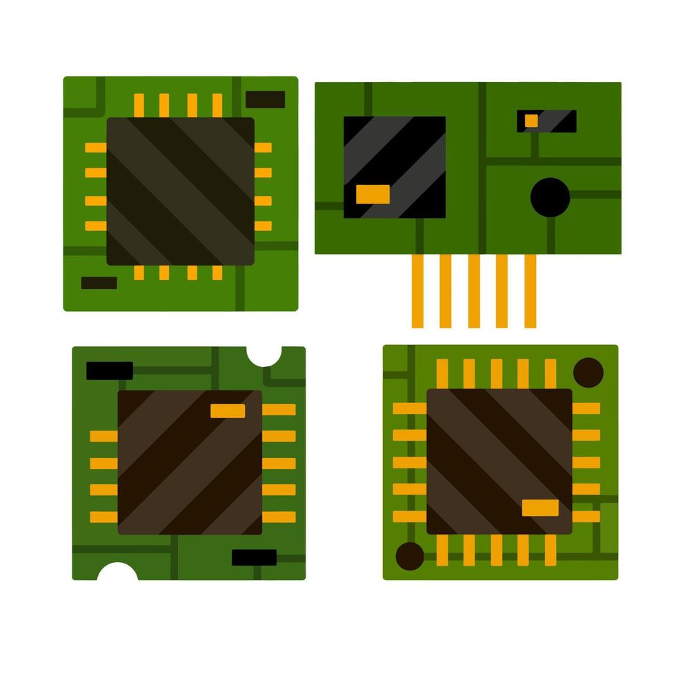 chip. accesorios de computador. microchip verde. el icono del microprocesador y del microcircuito. ilustración plana tecnología moderna vector