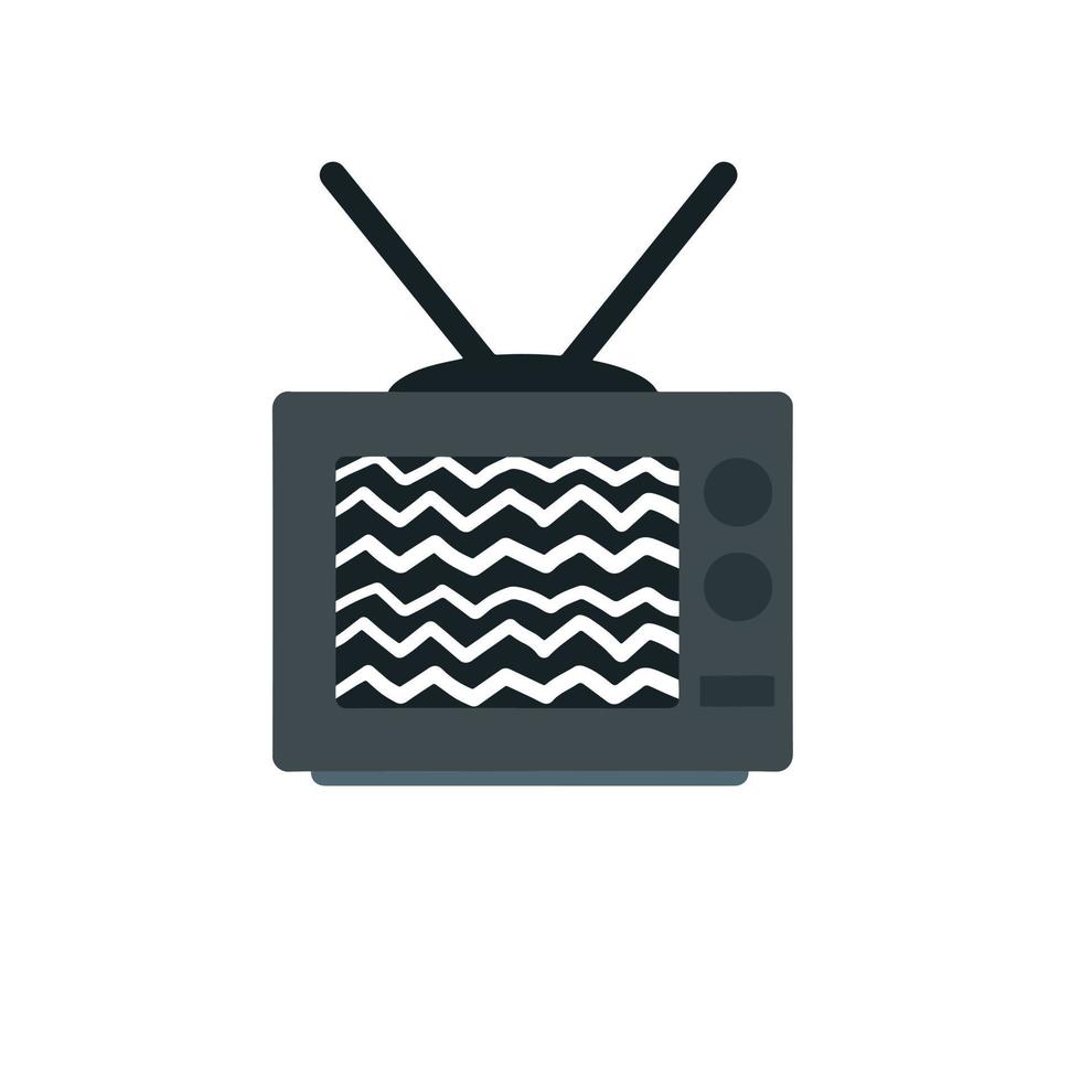 Old TV. Retro television. Problems with broadcasting. Noise and interference on the screen. Home appliance with an antenna. Watch movies and videos. Flat cartoon vector