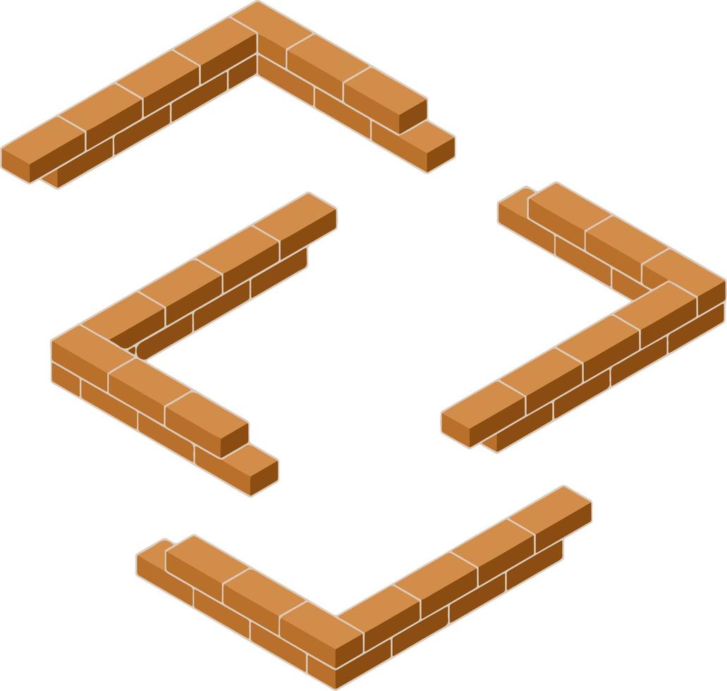 Red brick wall of house. Element of building construction. Corner of Stone object. Isometric illustration. Symbol of protection and security vector