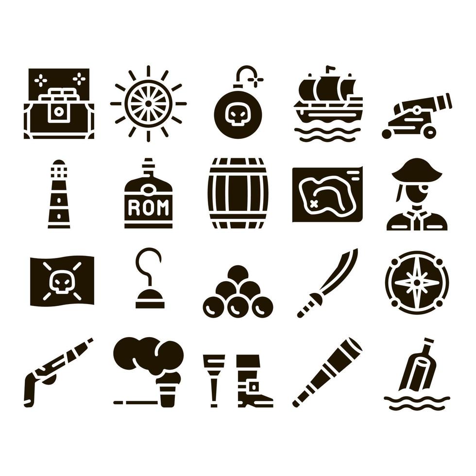 Pirate Sea Bandit Tool Glyph Set Vector