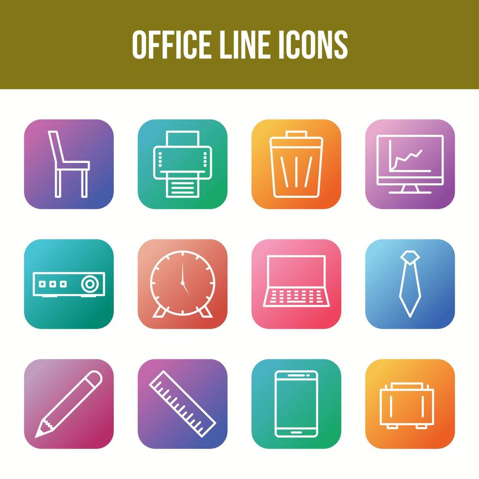 Unique Office Line icon set vector