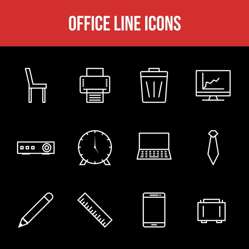 Unique Office Line icon set vector