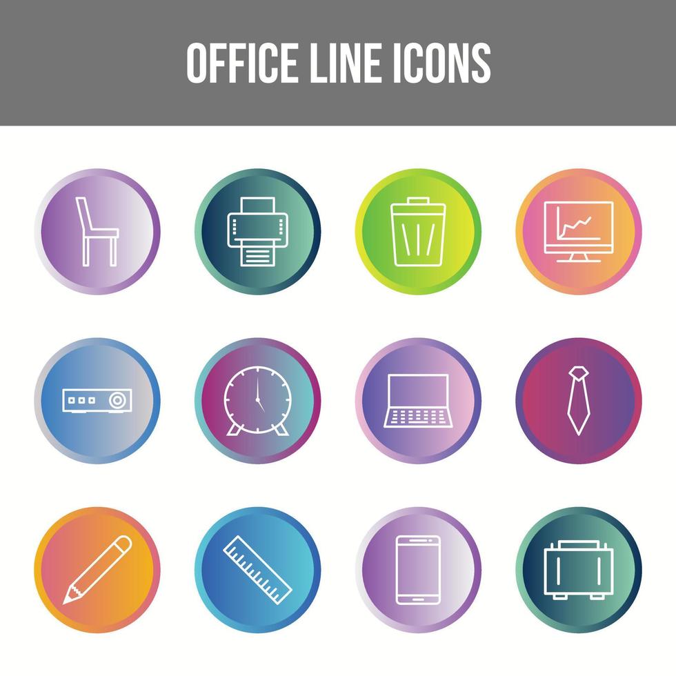 Unique Office Line icon set vector