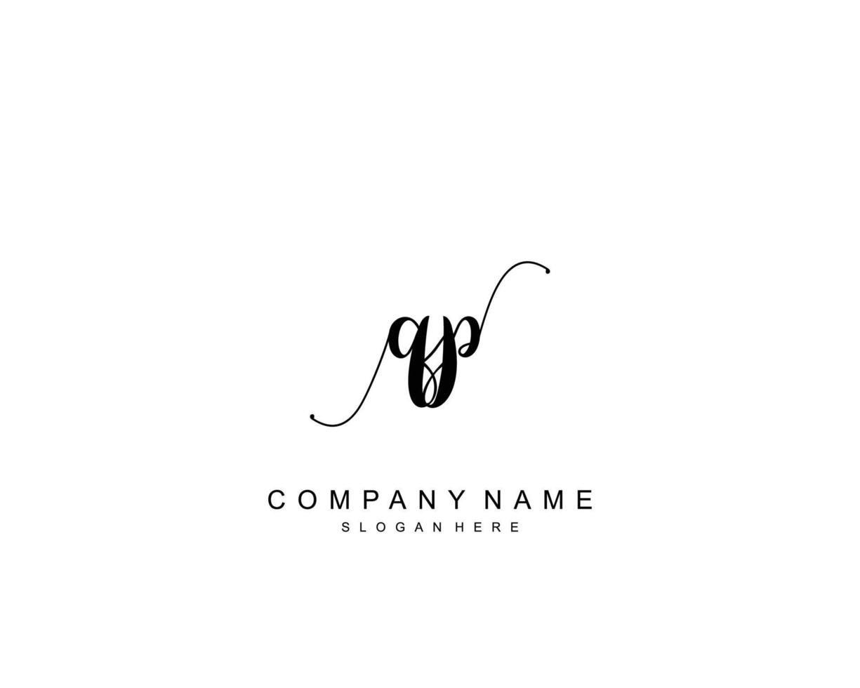 Initial QP beauty monogram and elegant logo design, handwriting logo of initial signature, wedding, fashion, floral and botanical with creative template. vector