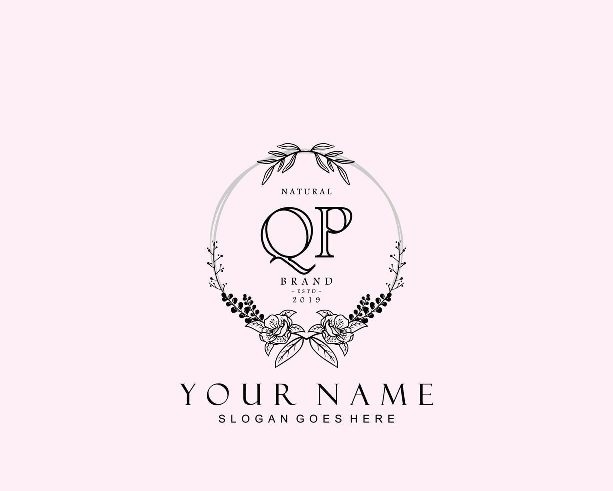 Initial QP beauty monogram and elegant logo design, handwriting logo of initial signature, wedding, fashion, floral and botanical with creative template. vector