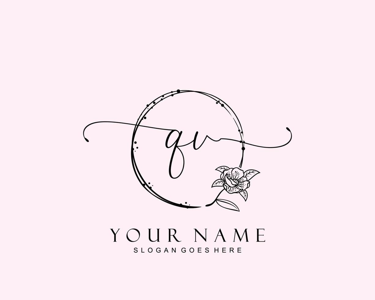 Initial QV beauty monogram and elegant logo design, handwriting logo of initial signature, wedding, fashion, floral and botanical with creative template. vector