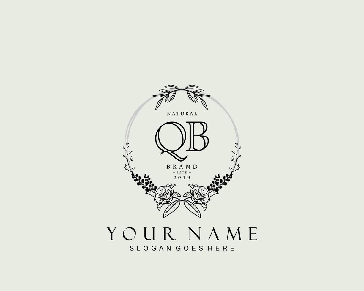 Initial QB beauty monogram and elegant logo design, handwriting logo of initial signature, wedding, fashion, floral and botanical with creative template. vector