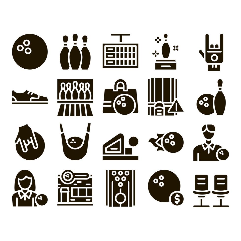 Bowling Game Tools Glyph Set Vector