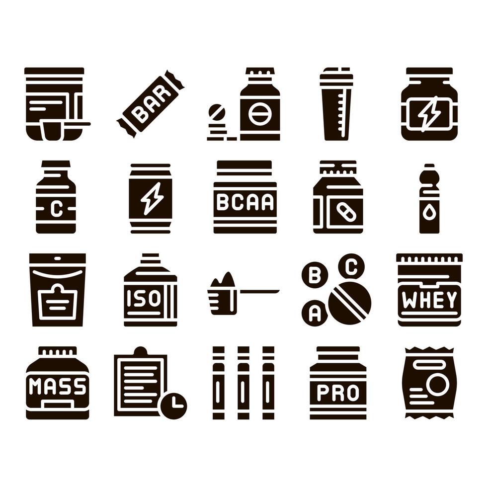 Sport Nutrition Cells Glyph Icons Set Vector