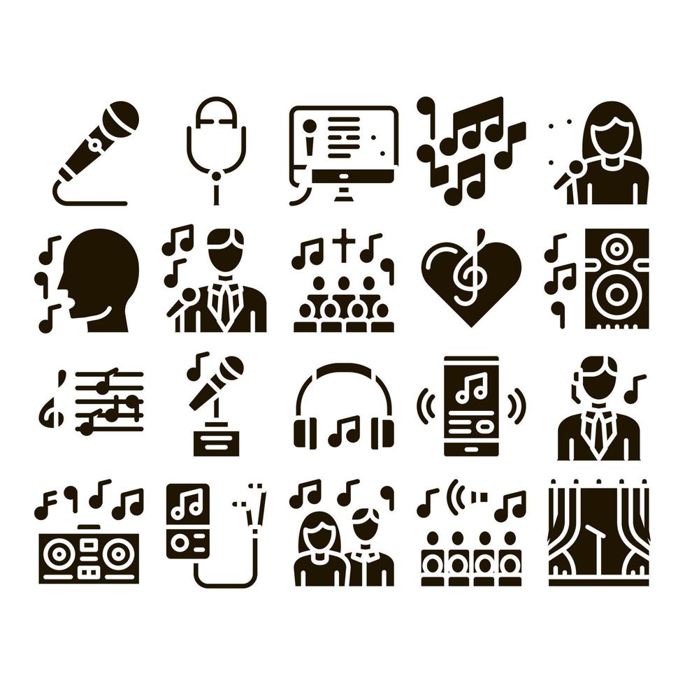 conjunto de iconos de vector de elementos de colección de canciones de canto