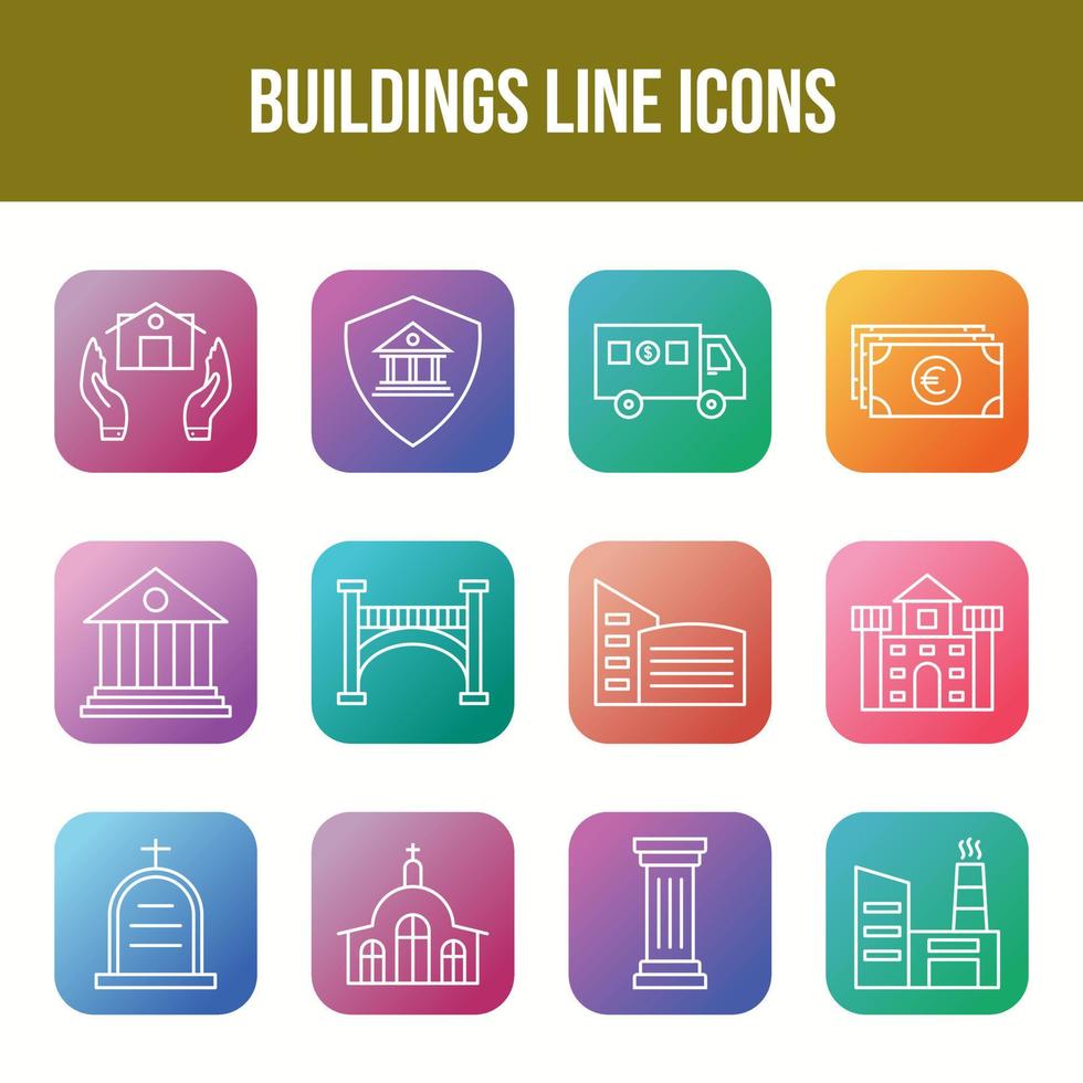 conjunto de iconos de línea de edificios únicos vector