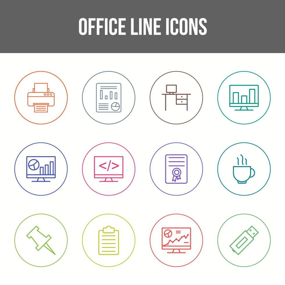 Unique Office Line icon set vector