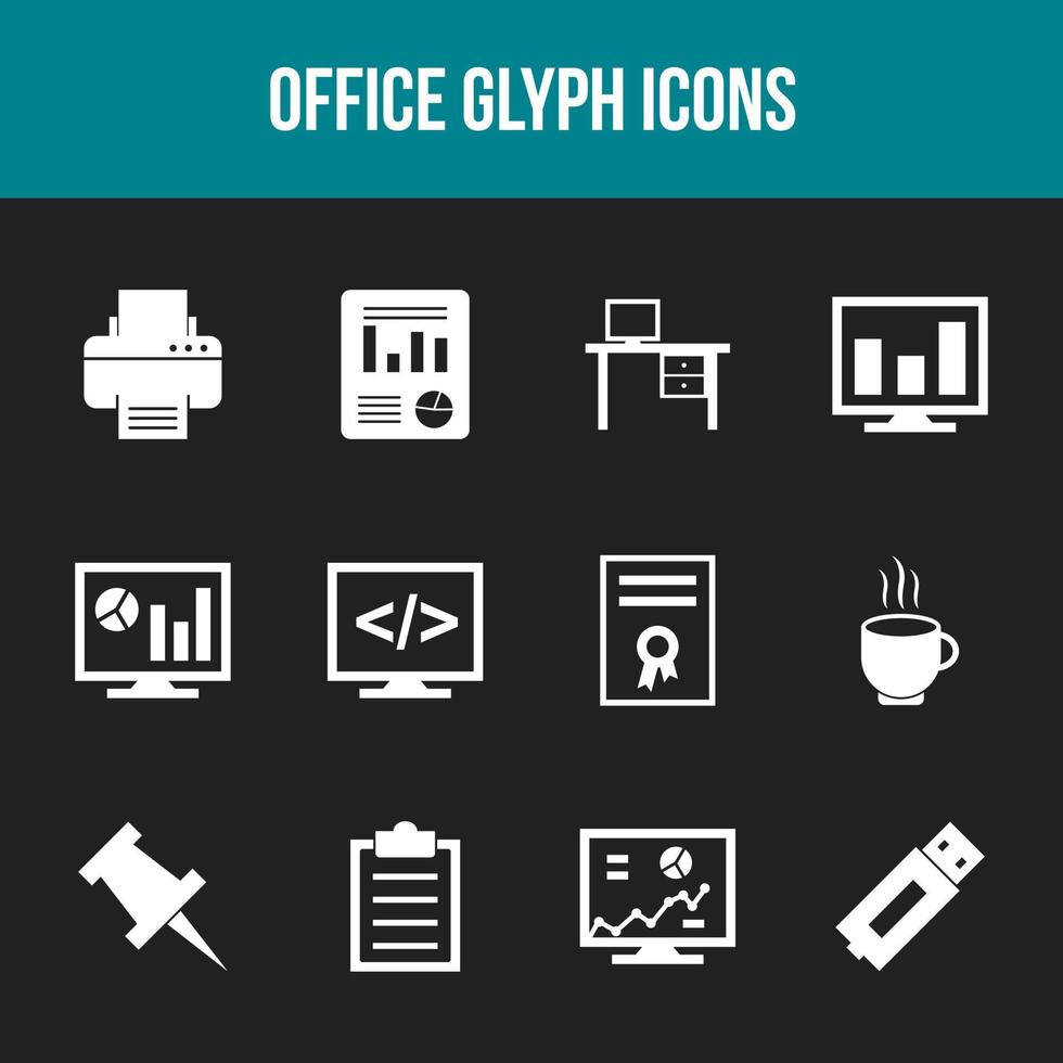 Unique Office Glyph icon set vector