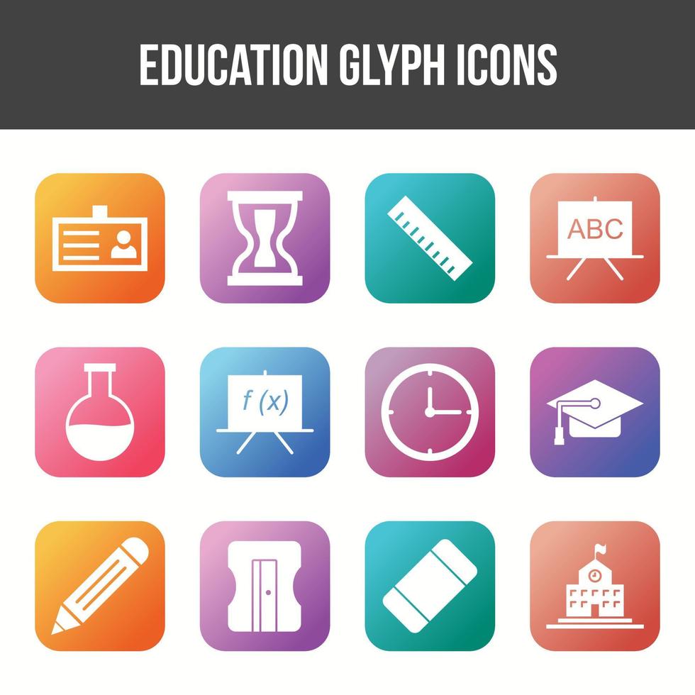 Unique Education Glyph icon set vector