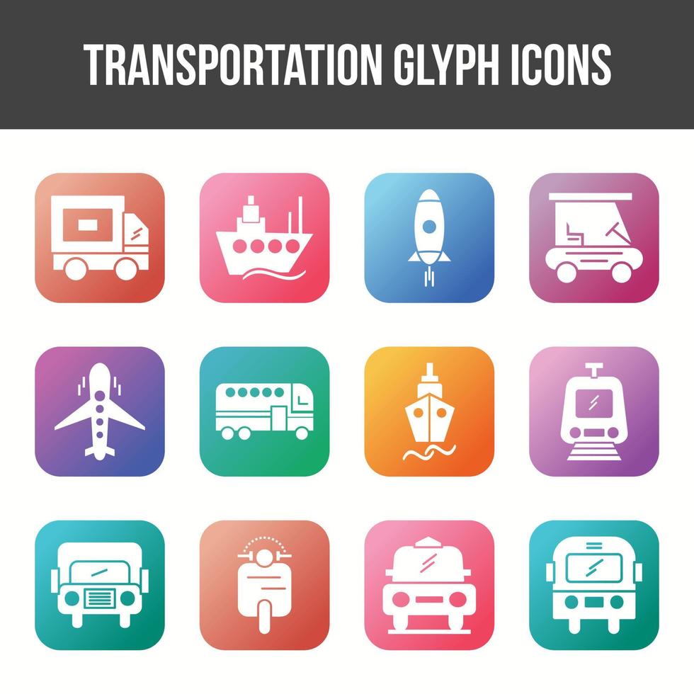 conjunto de iconos de glifo de transporte único vector