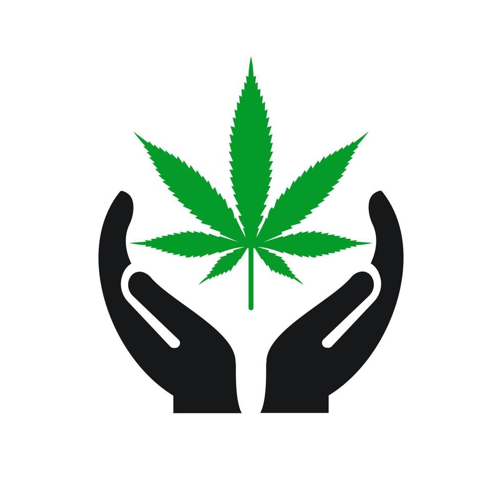 diseño del logo de la marihuana a mano. logotipo de marihuana con vector de concepto de mano. diseño de logotipo de mano y marihuana