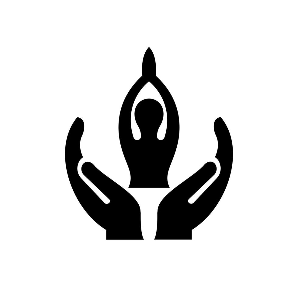 diseño del logo de la mano de yoga. logo de yoga con vector de concepto de mano. diseño de logotipo de mano y yoga