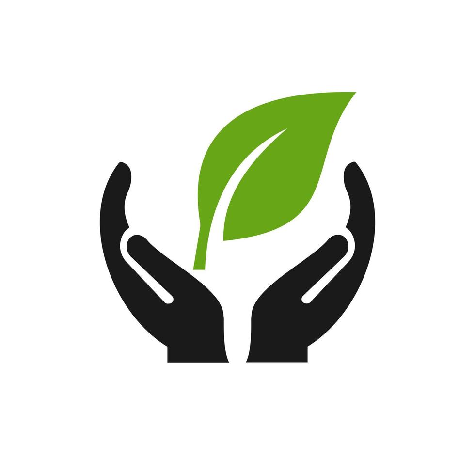 diseño de logotipo de hoja de mano. logotipo ecológico con vector de concepto de mano. diseño de logotipo de mano y eco