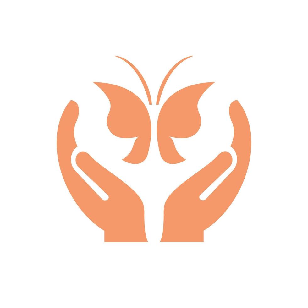 Hand Butterfly logo design. Spa logo with Hand concept vector. Hand and Butterfly logo design vector