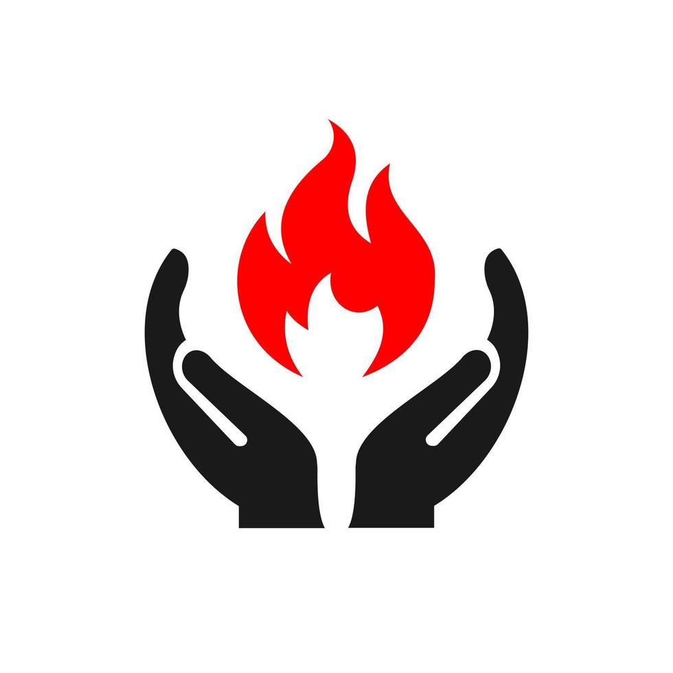 Hand Fire logo design. Fire logo with Hand concept vector. Hand and Fire logo design vector