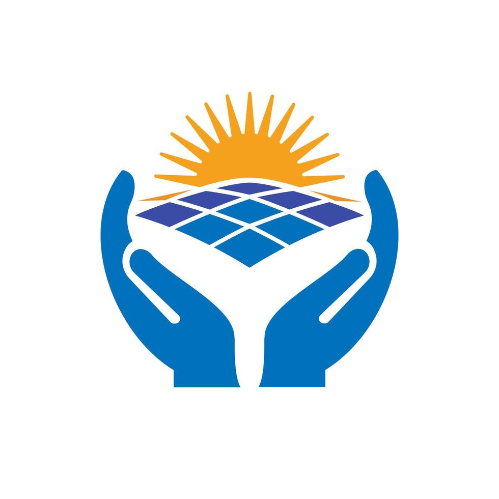 Hand Solar logo design. Solar logo with Hand concept vector. Hand and Solar logo design vector