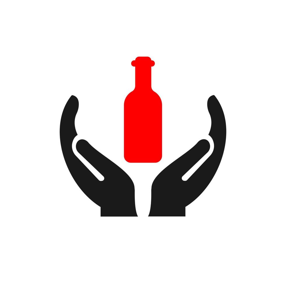 diseño de logotipo de vino de mano. logotipo de vino con vector de concepto de mano. diseño de logotipo de mano y botella de vino