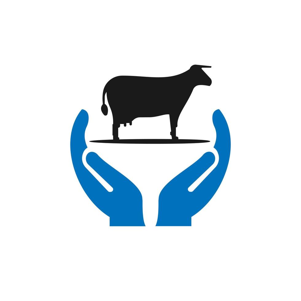 Hand Cow logo design. Cow logo with Hand concept vector. Hand and Cow logo design vector