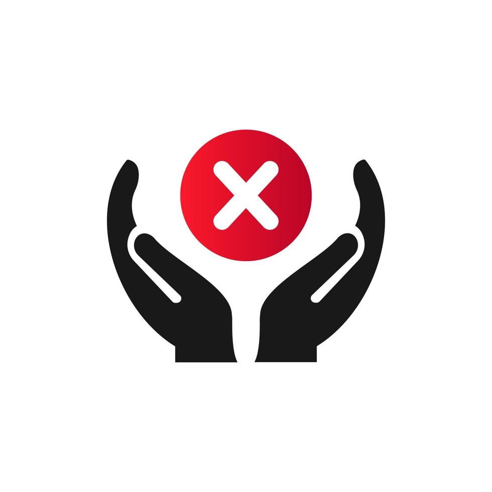 Hand Negative logo design. Cross mark logo with Hand concept vector. Hand and Stop logo design vector