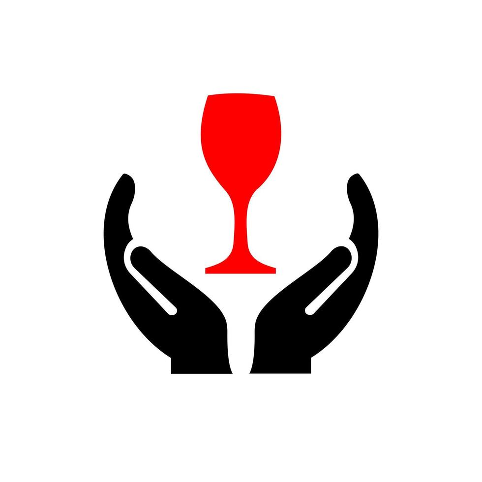 diseño de logotipo de copa de vino a mano. logotipo de copa de vino con vector de concepto de mano. diseño de logotipo de mano y copa de vino