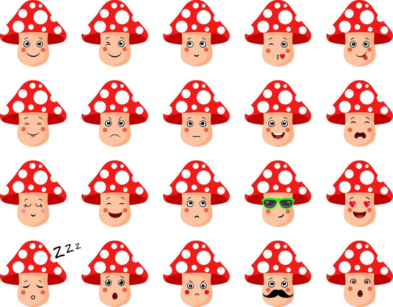 Set of a mushroom with different expressions vector