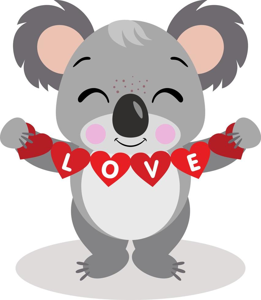 Loving koala holding a love red heart flag garland vector