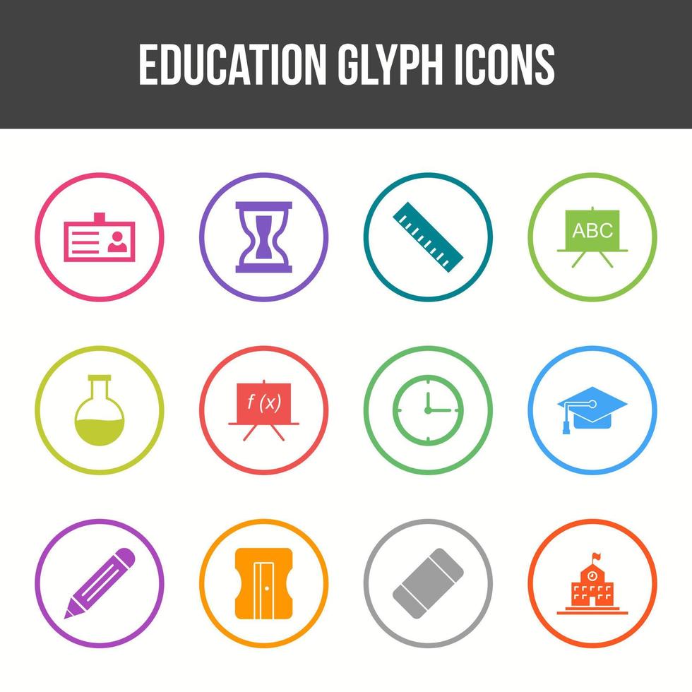 conjunto de iconos de glifo de educación única vector