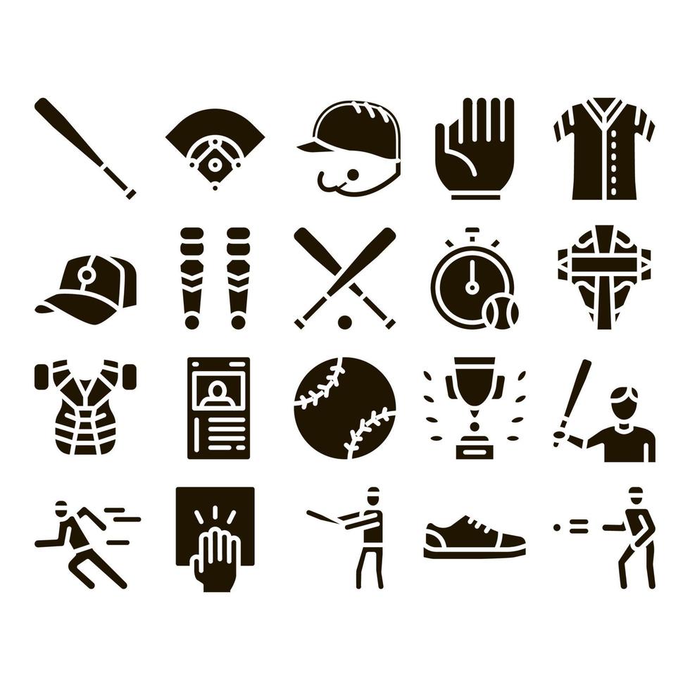 Baseball Game Tools Glyph Set Vector