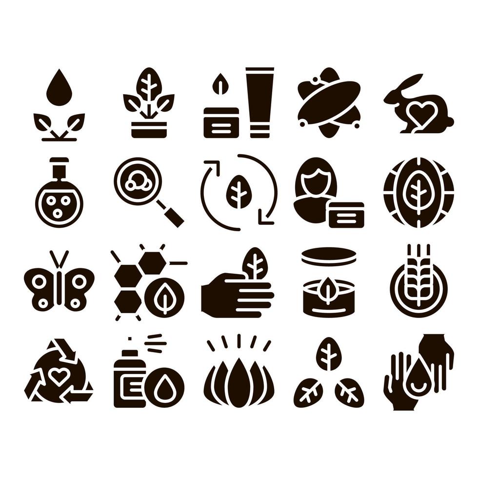 Organic Cosmetics Glyph Icons Set Vector. vector
