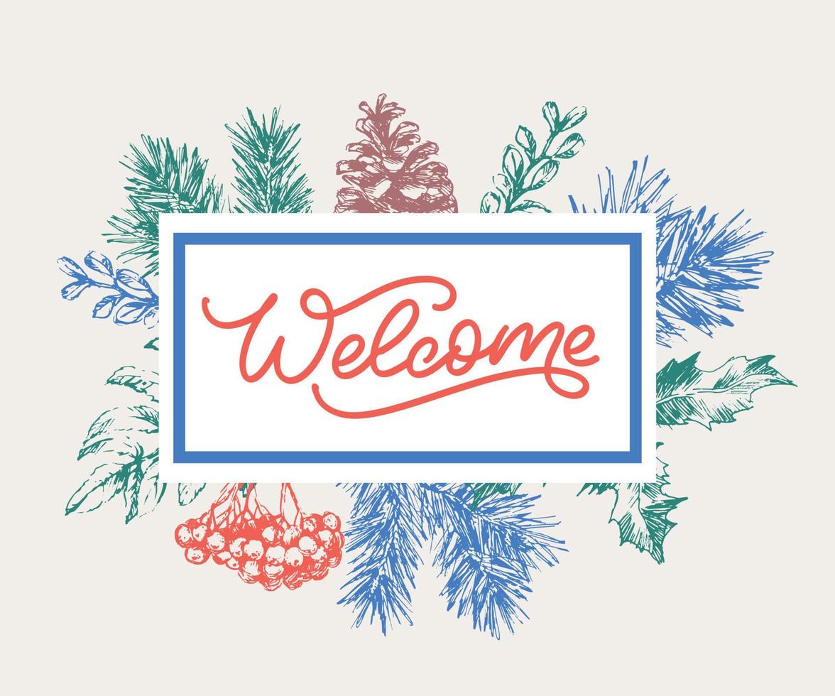 Welcome - lettering calligraphic inscription with smooth lines. vector