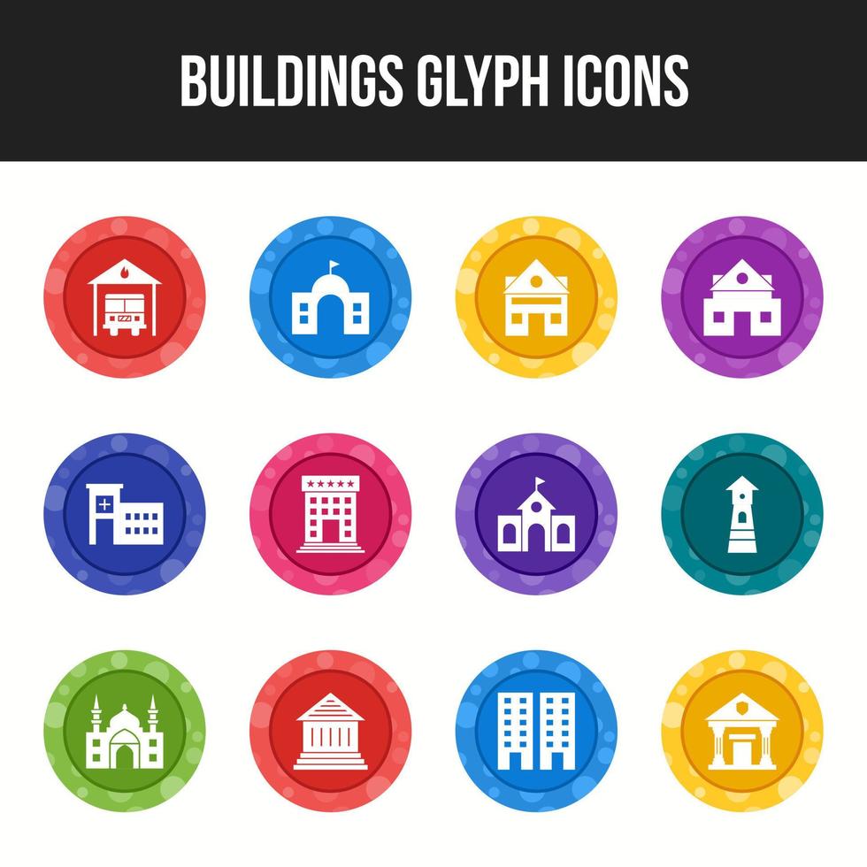 Unique Buildings Glyph icon set vector