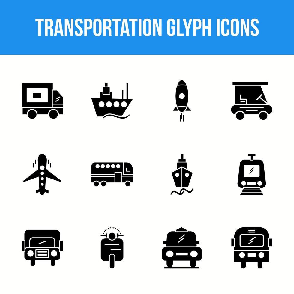 Unique Transportation Glyph icon set vector