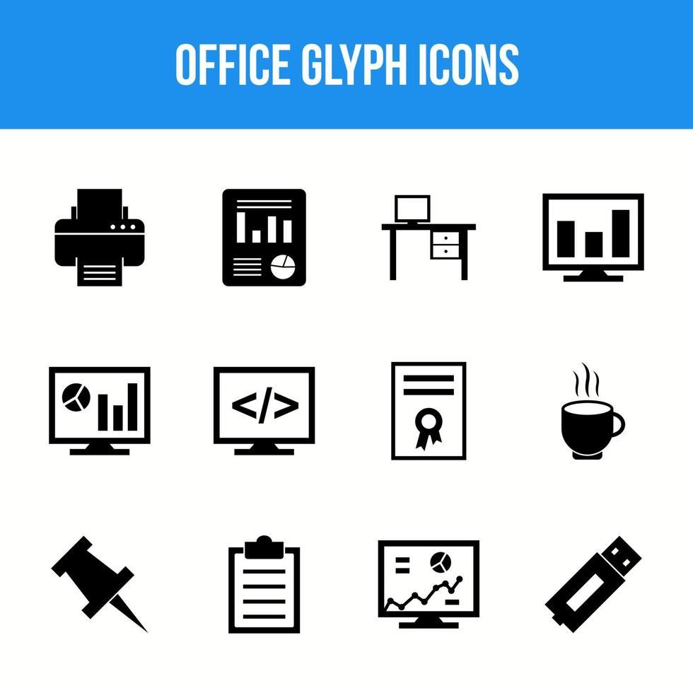 Unique Office Glyph icon set vector