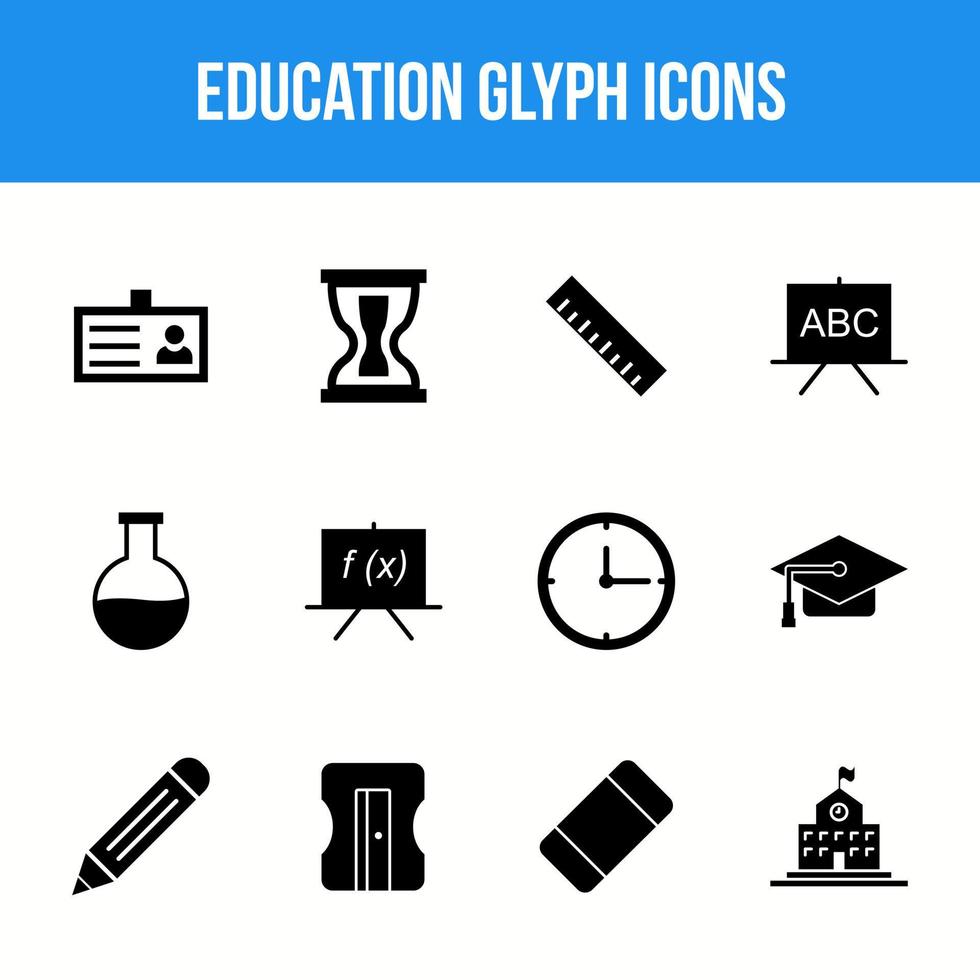 conjunto de iconos de glifo de educación única vector