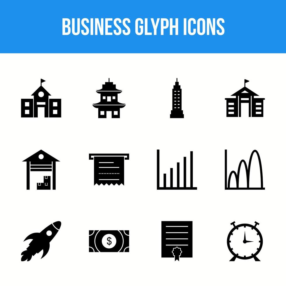 Unique Business Glyph icon set vector
