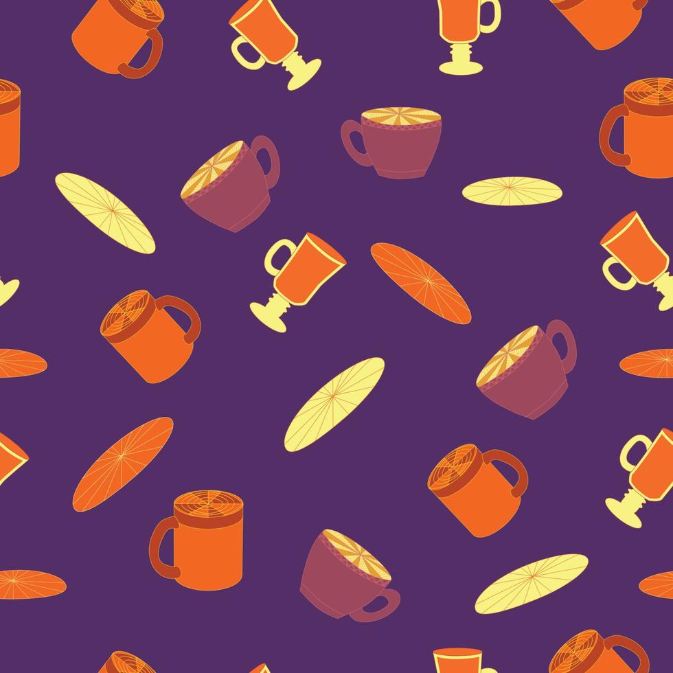 Cups and saucers bright seamless pattern. Tea, tea shop, coffee. Wallpaper, wrapping paper vector