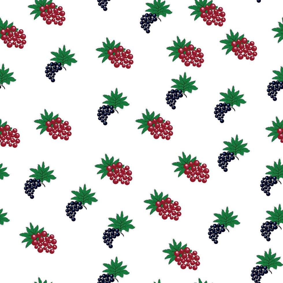 Seamless pattern with red and black currant berries and leaves. Summer food print vector