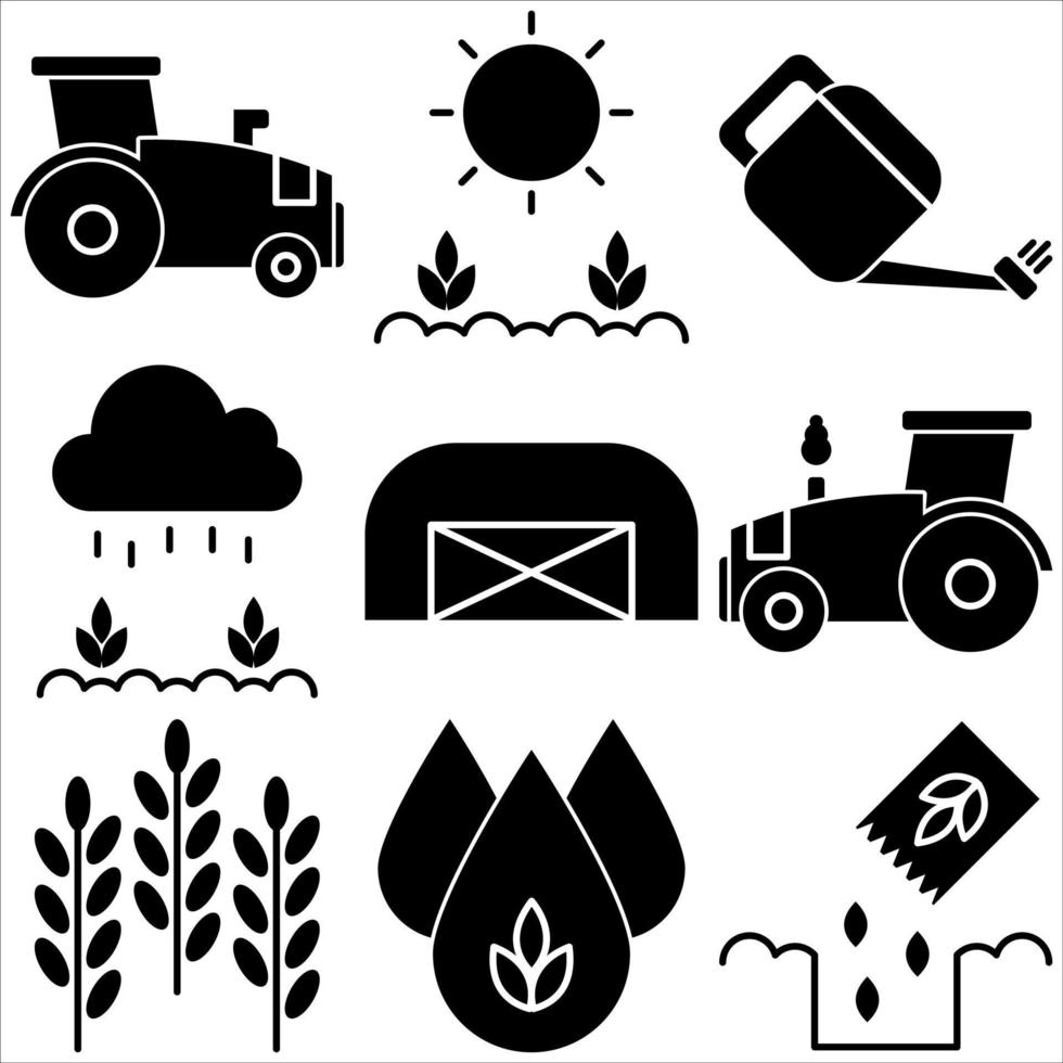 conjunto de iconos agrícolas estilo glifo primera parte vector