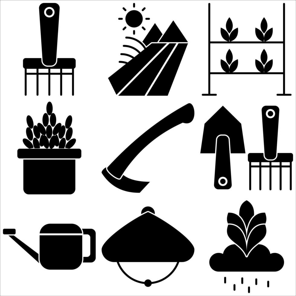 conjunto de iconos agrícolas estilo glifo parte tres vector