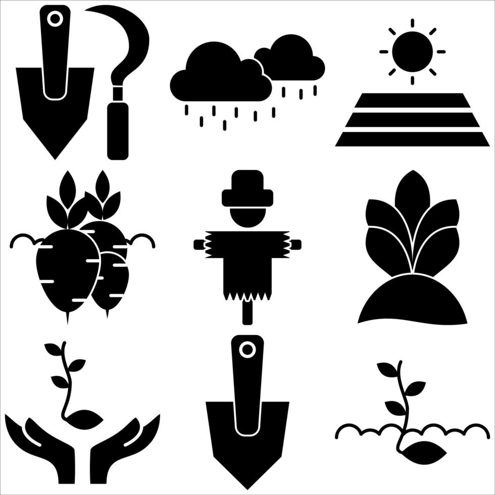 conjunto de iconos agrícolas estilo glifo segunda parte vector