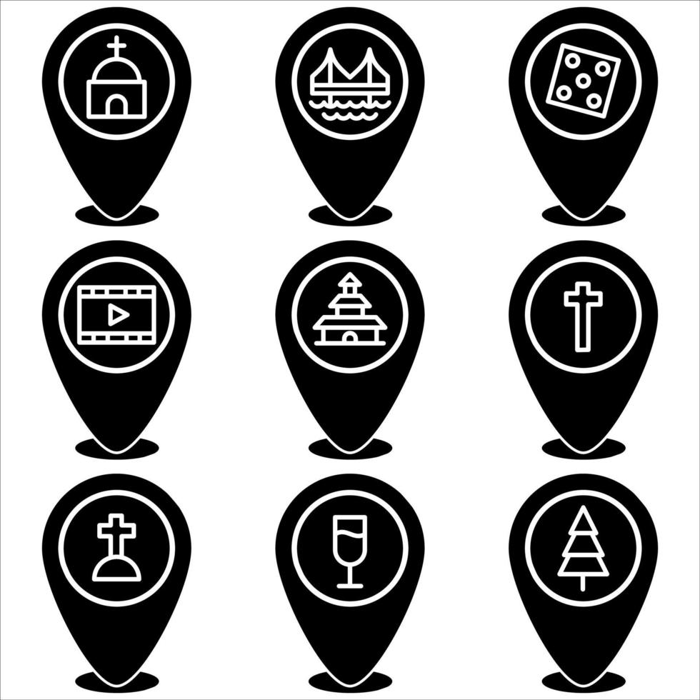 Marker pin icon set glyph style part six vector