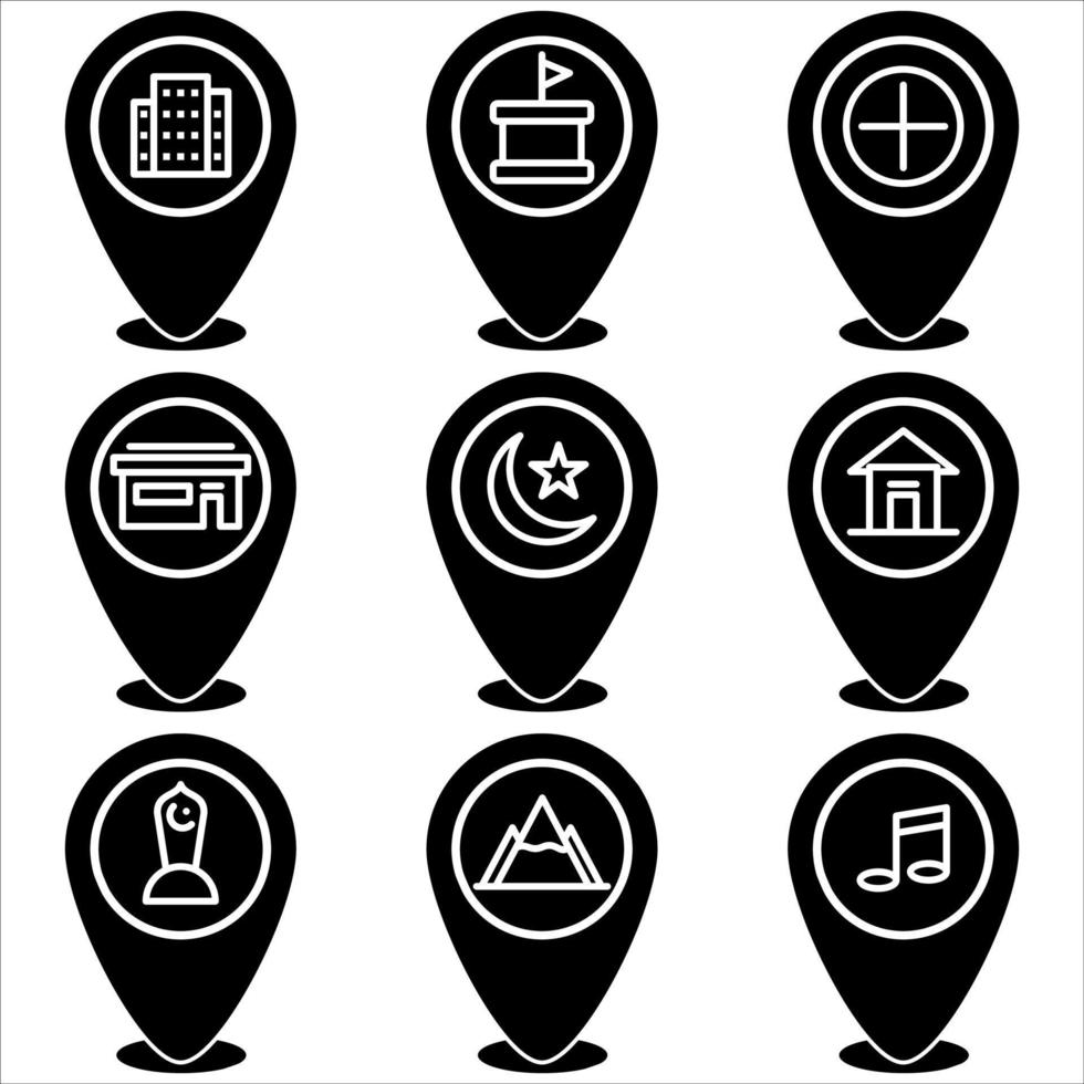Marker pin icon set glyph style part three vector