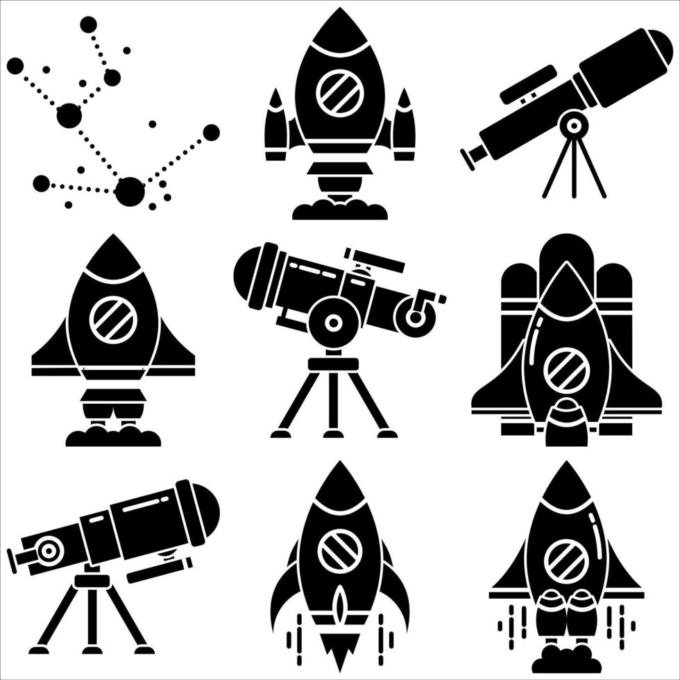 Space icon set glyph style part three vector