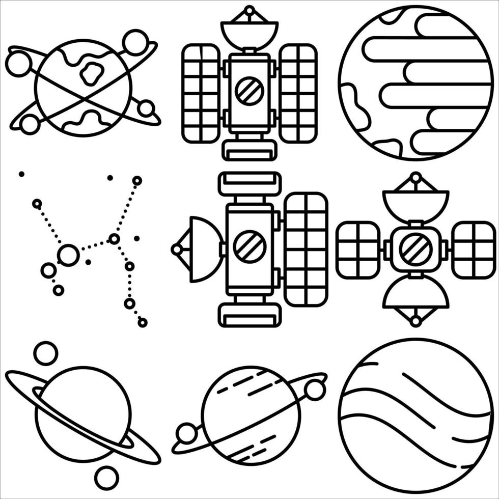 conjunto de iconos de espacio estilo de esquema parte cinco vector