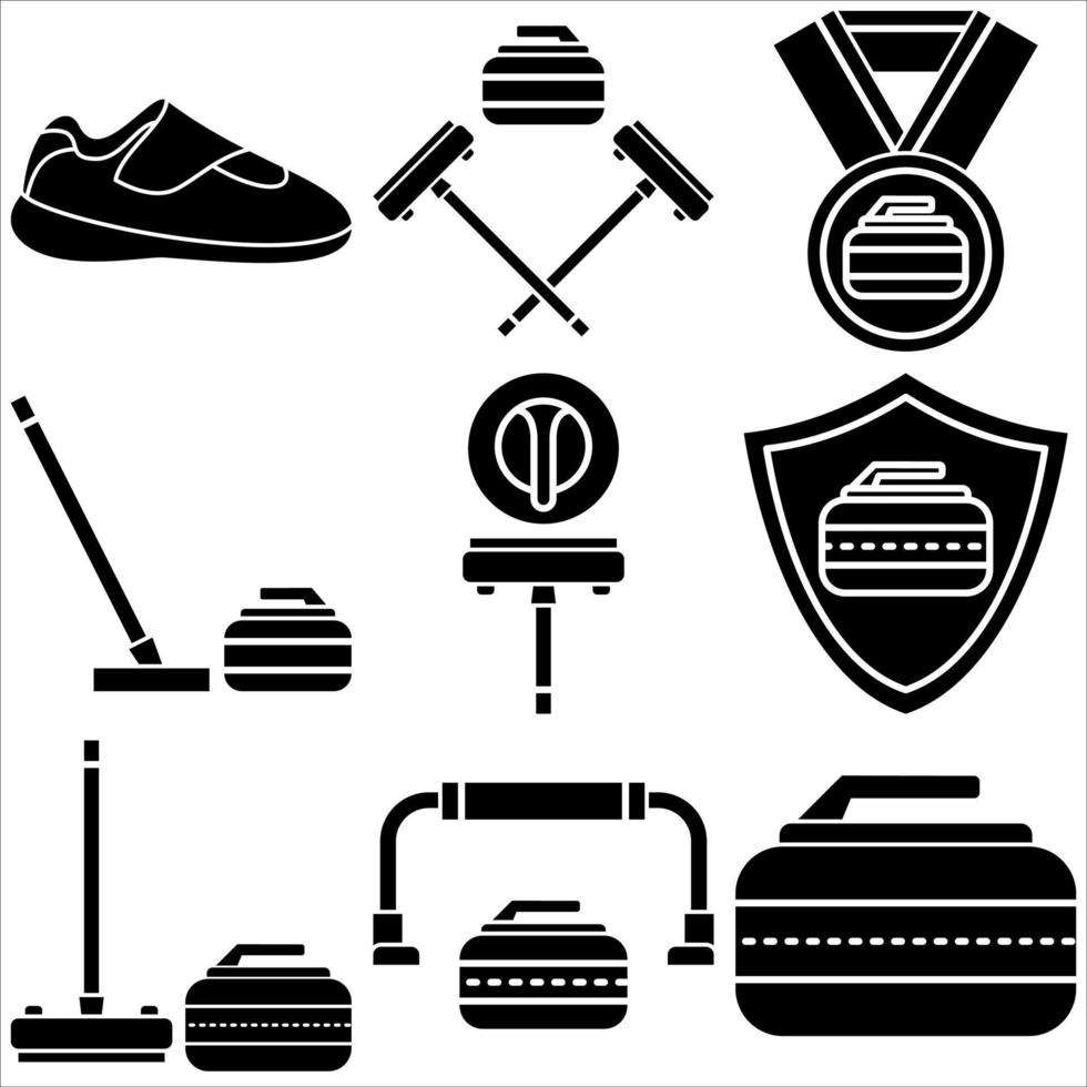 Curling icon set glyph style part two vector